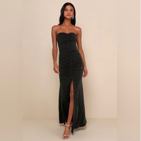 Lulus Dresses & Skirts - LULUS Strapless Ruched Glitter Maxi Dress Black Size Small Bodycon